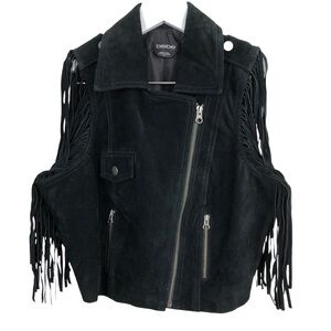 Bebe Black Suede Vest with‎ Fringe